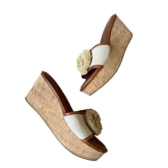 Coach Jazmin Cork Wedge Sandal size 9B Cream Brown - Picture 12 of 13